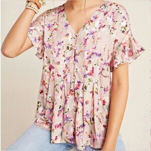 Anthropologie Dolan Like New Mitzi Floral V-Neck Button Front Blouse